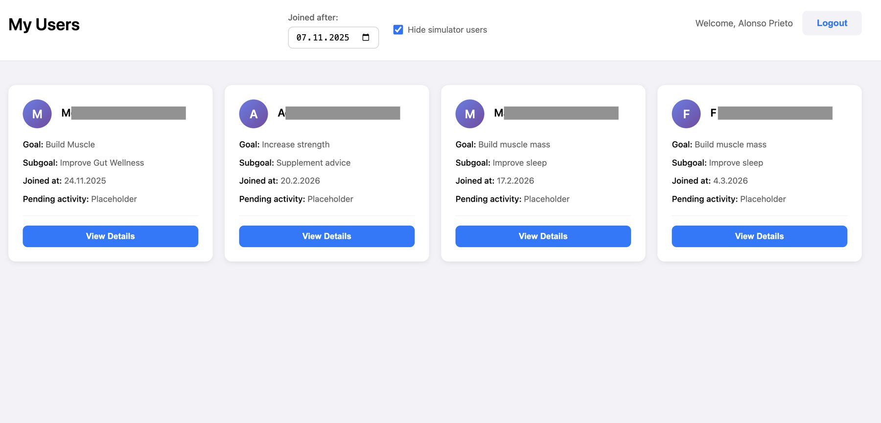 An overview of your coachees and pending actions
